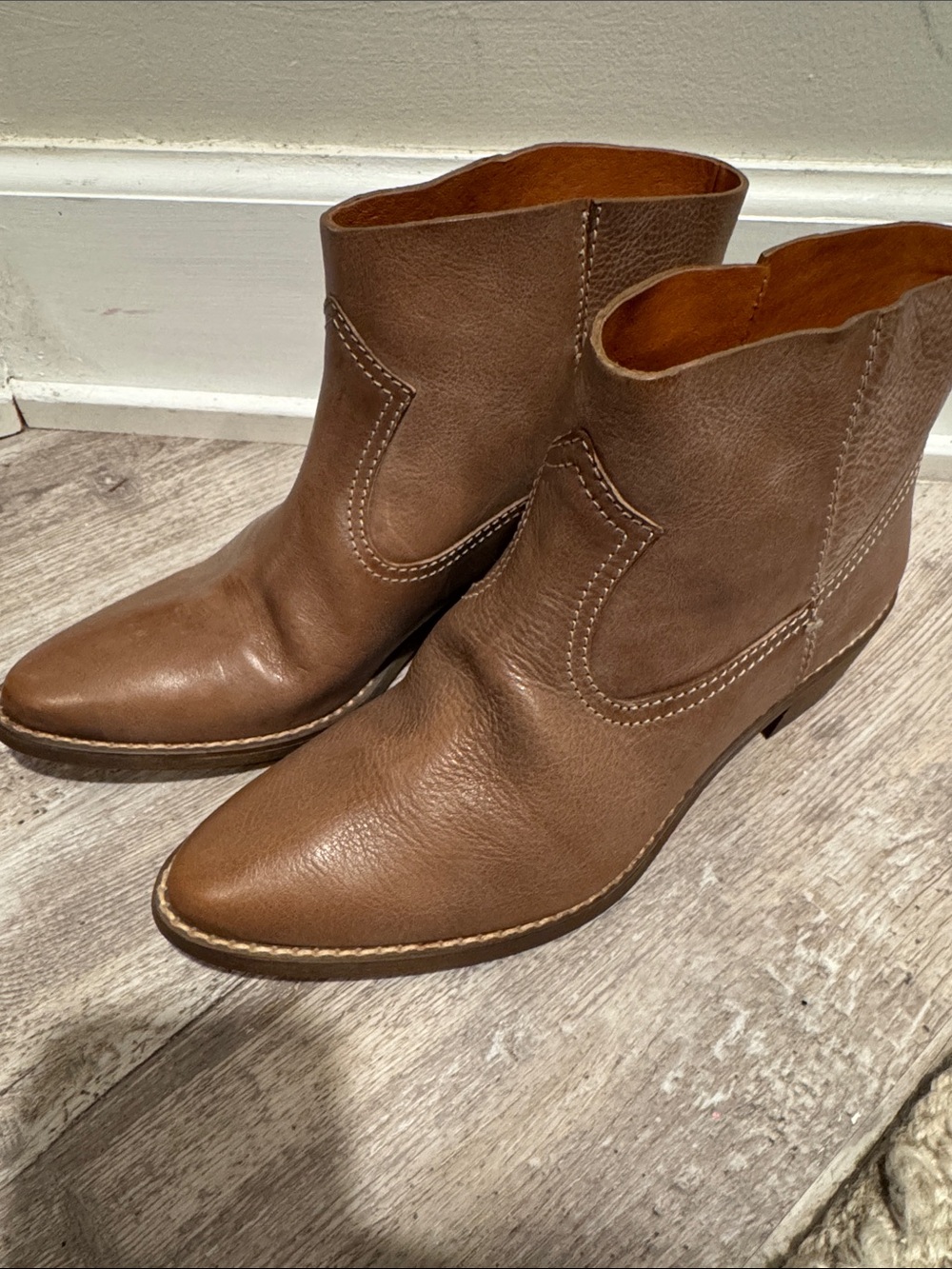 Madewell Brown Leather Western-Inspired Ankle Booties